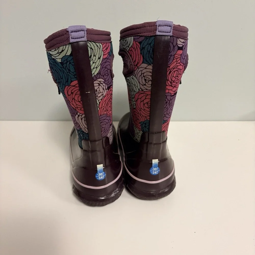 Bogs Rosey Boots Youth Girls 2 Pink Purple Blue Floral Waterproof Rain Snow